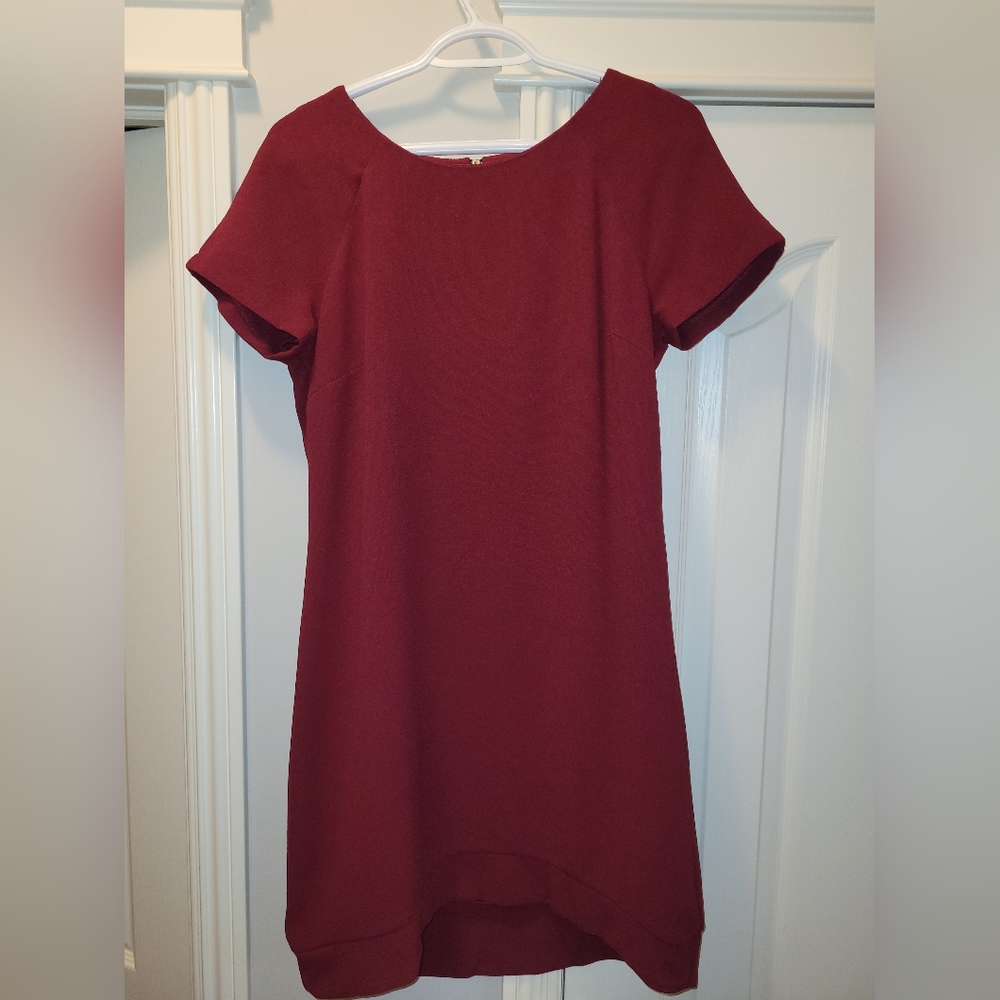 RD Style Medium Wine Red Midi Dress with Short Sleeves
